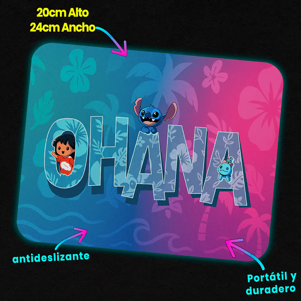 Mousepad 20x24 cm - Diseño Lilo y Stitch Ohana 3