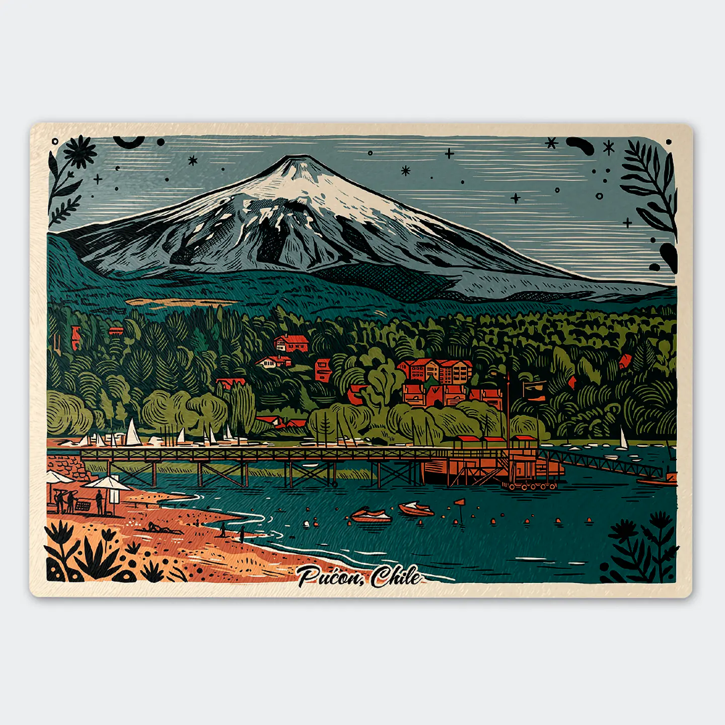 Tabla de cocina - Diseño Pucón, Lago y Volcán Villarrica 1