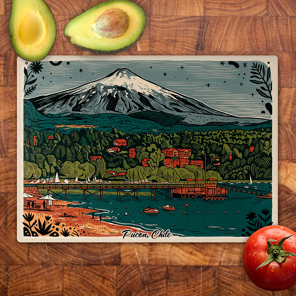 Tabla de cocina - Diseño Pucón, Lago y Volcán Villarrica 2