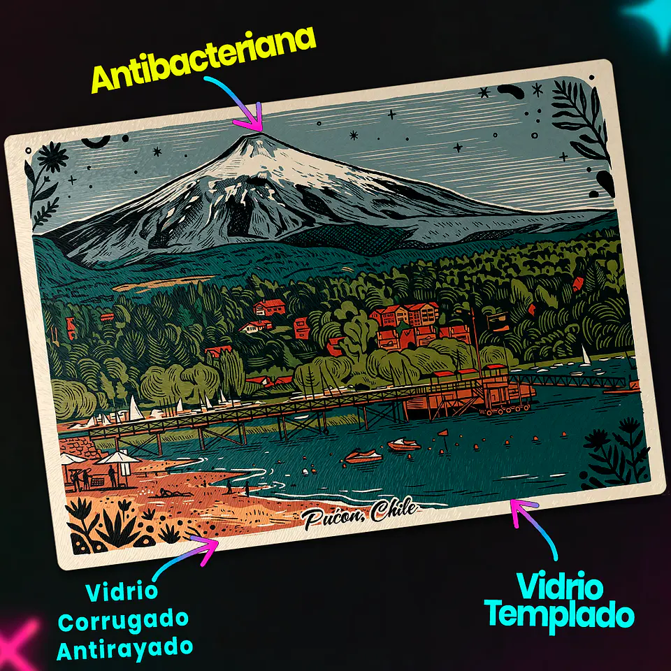 Tabla de cocina - Diseño Pucón, Lago y Volcán Villarrica 3