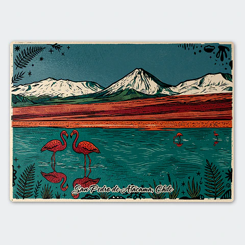 Tabla de cocina - Diseño San Pedro de Atacama y Flamencos