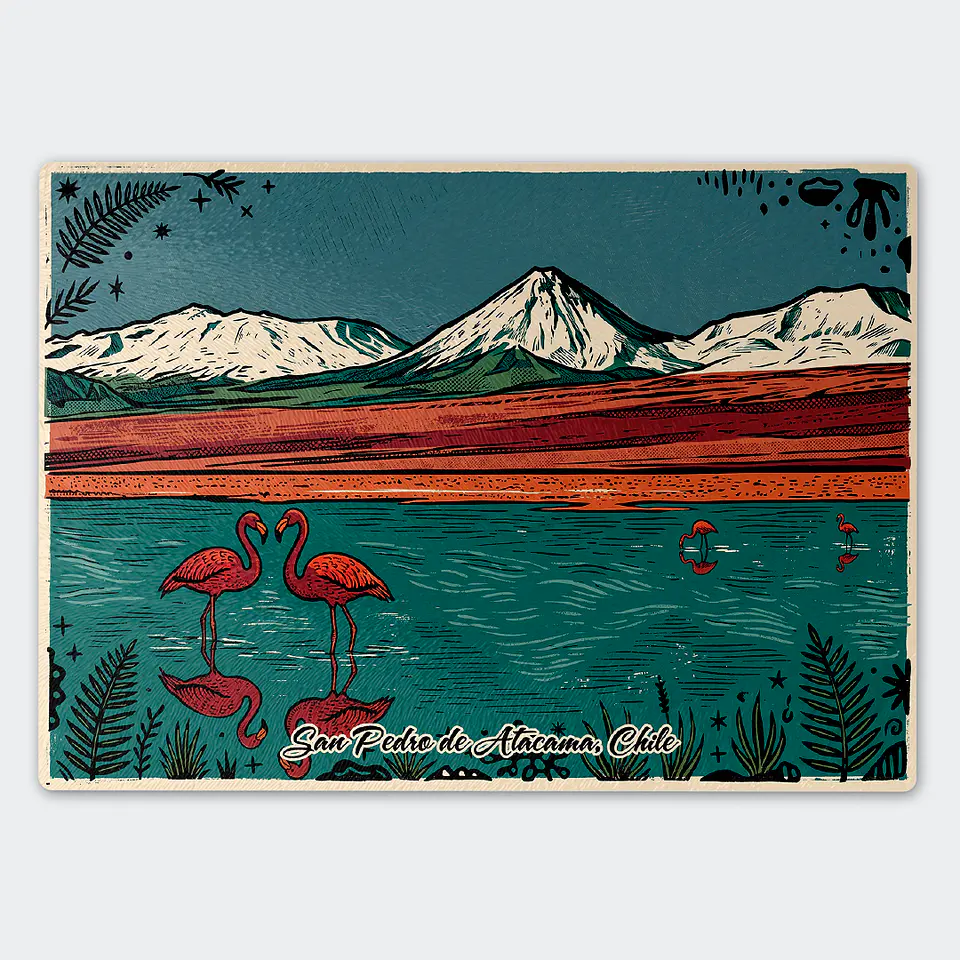 Tabla de cocina - Diseño San Pedro de Atacama y Flamencos 1