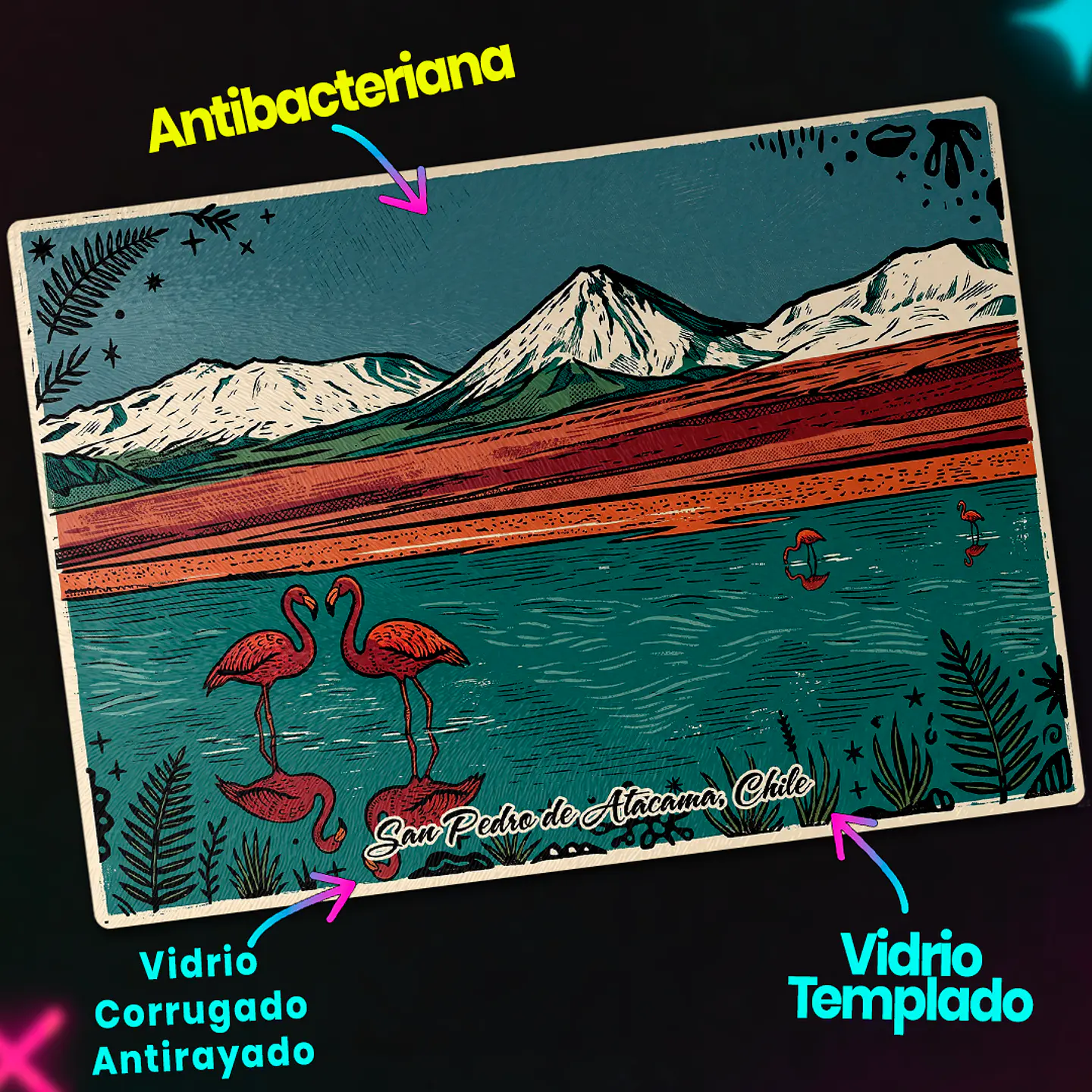 Tabla de cocina - Diseño San Pedro de Atacama y Flamencos 3