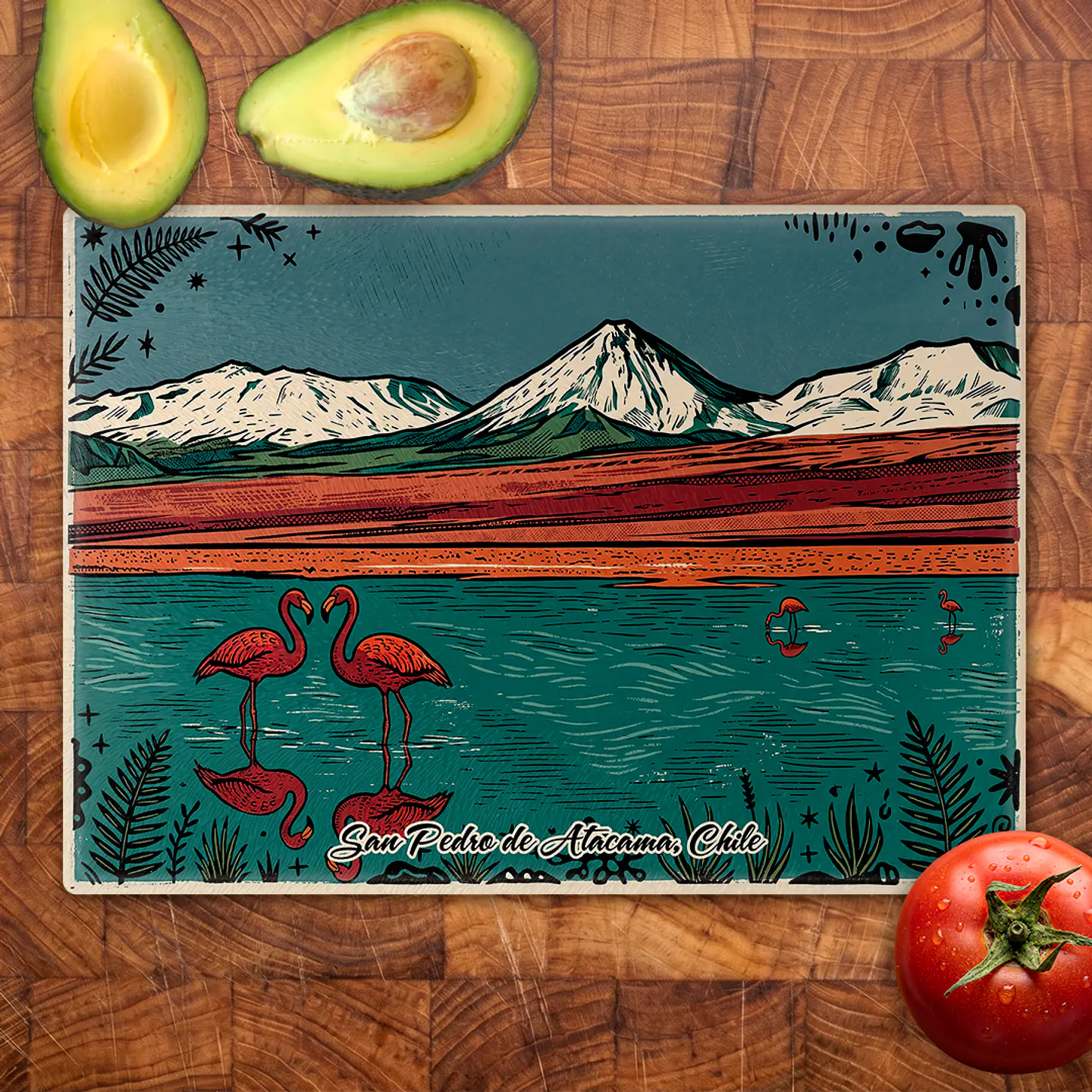 Tabla de cocina - Diseño San Pedro de Atacama y Flamencos 2