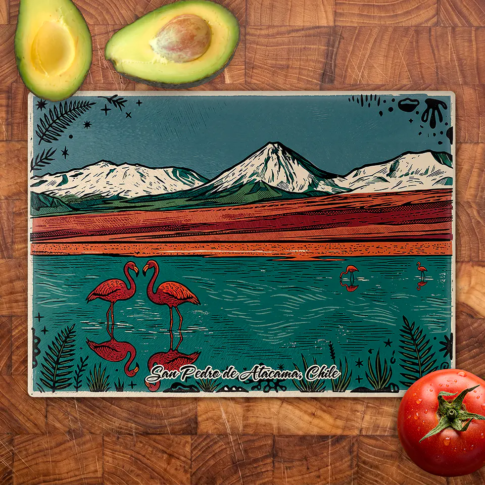 Tabla de cocina - Diseño San Pedro de Atacama y Flamencos 2