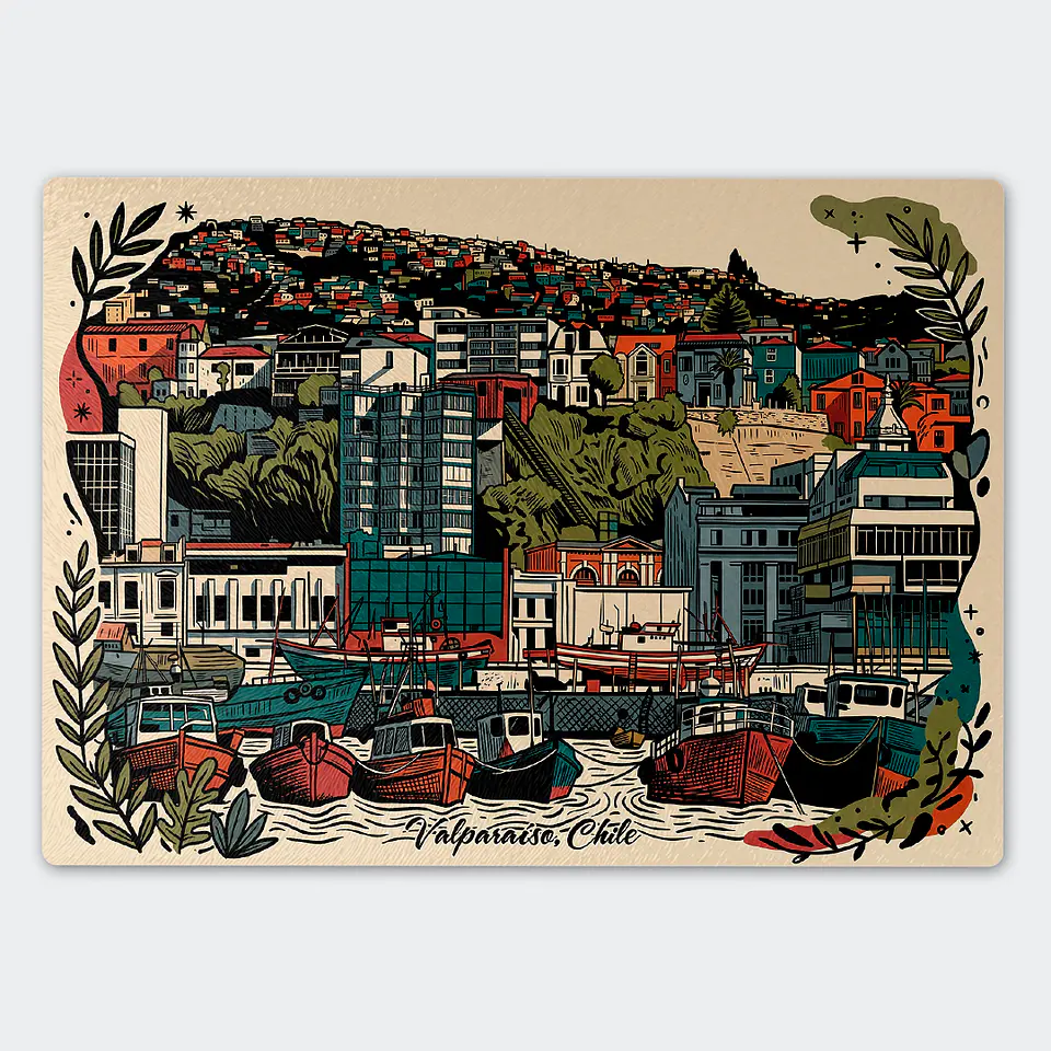 Tabla de cocina - Diseño Puerto y Cerros de Valparaíso 1
