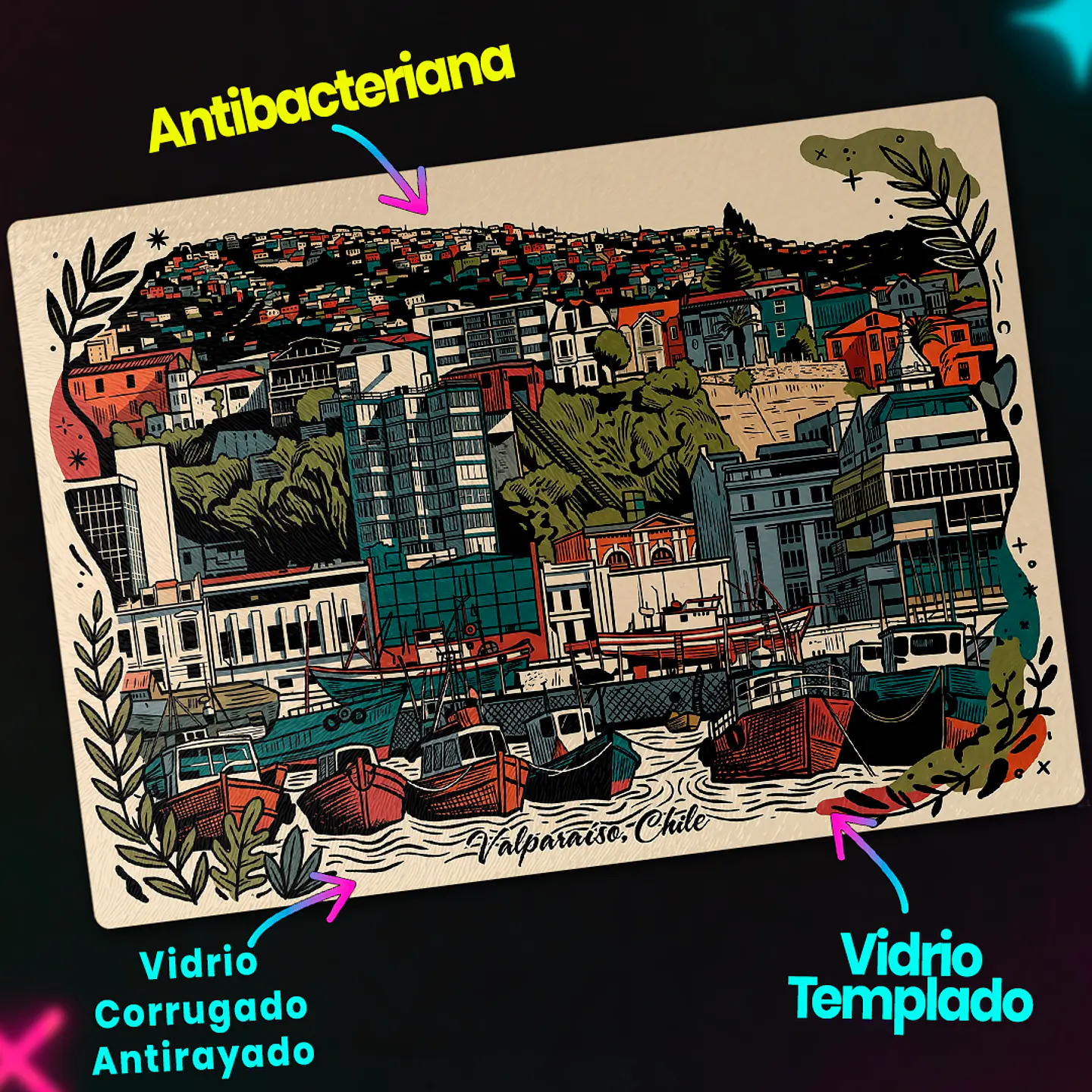 Tabla de cocina - Diseño Puerto y Cerros de Valparaíso 3