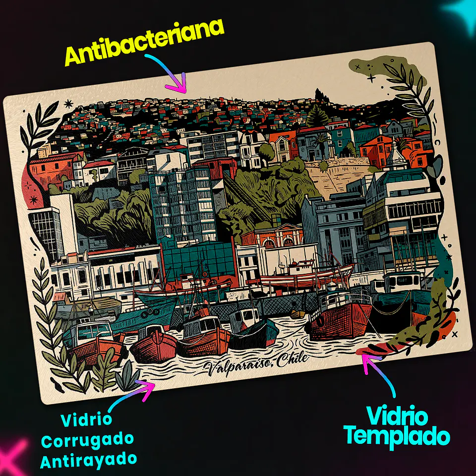 Tabla de cocina - Diseño Puerto y Cerros de Valparaíso 3