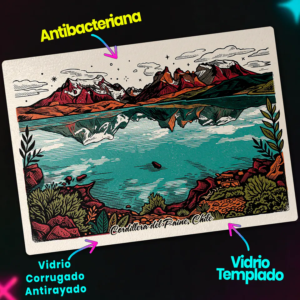 Tabla de cocina - Diseño Torres del Paine y Lago Patagónico 3