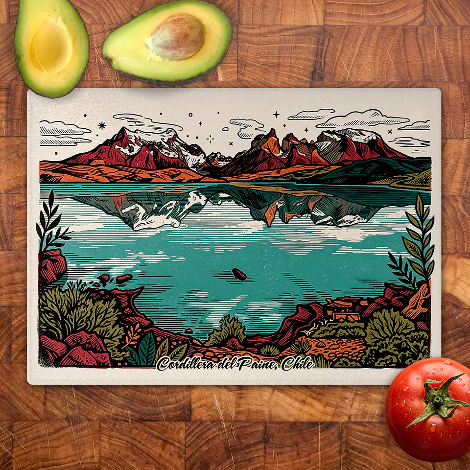 Tabla de cocina - Diseño Torres del Paine y Lago Patagónico 2