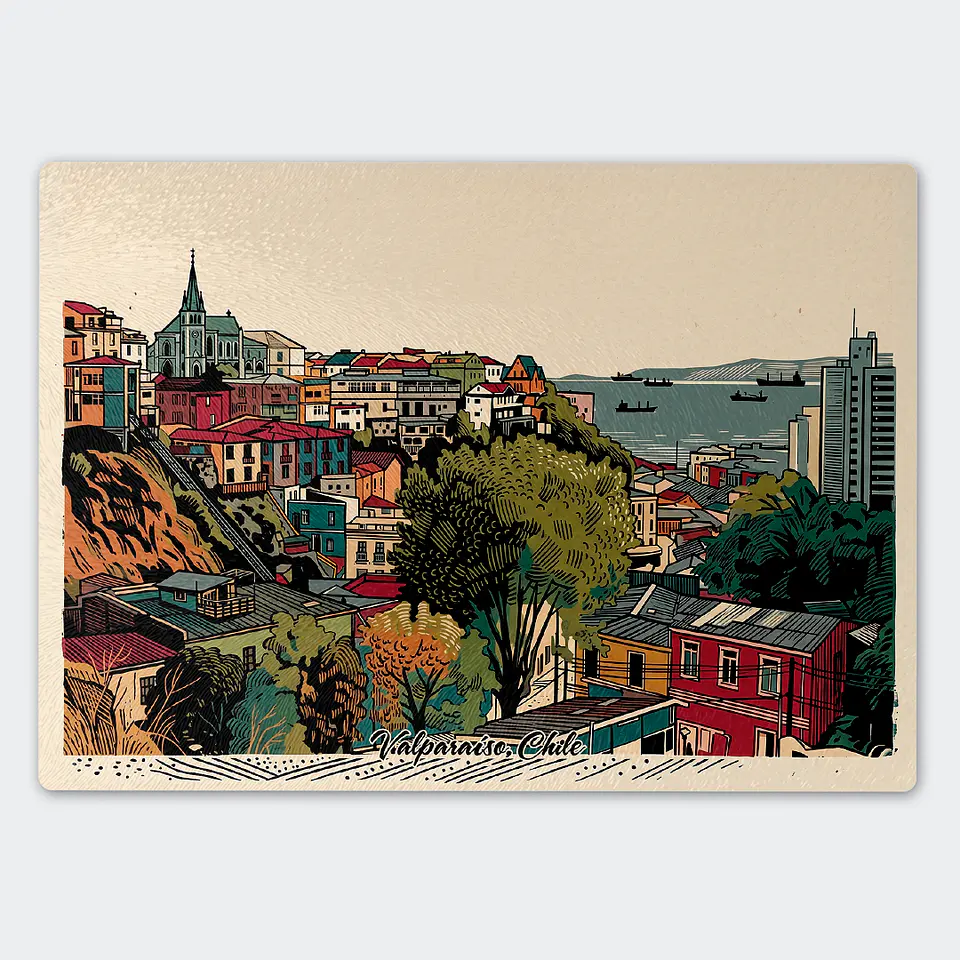 Tabla de cocina - Diseño Casas de Colores y Bahía de Valparaíso 1