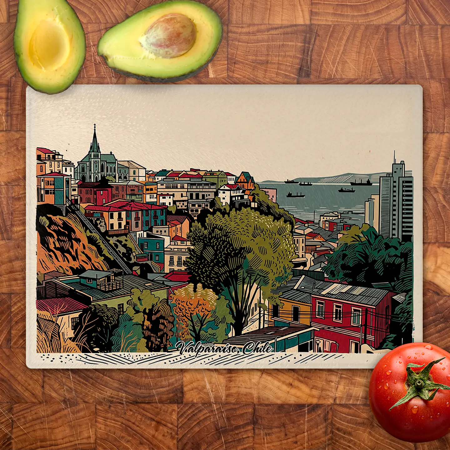 Tabla de cocina - Diseño Casas de Colores y Bahía de Valparaíso 2