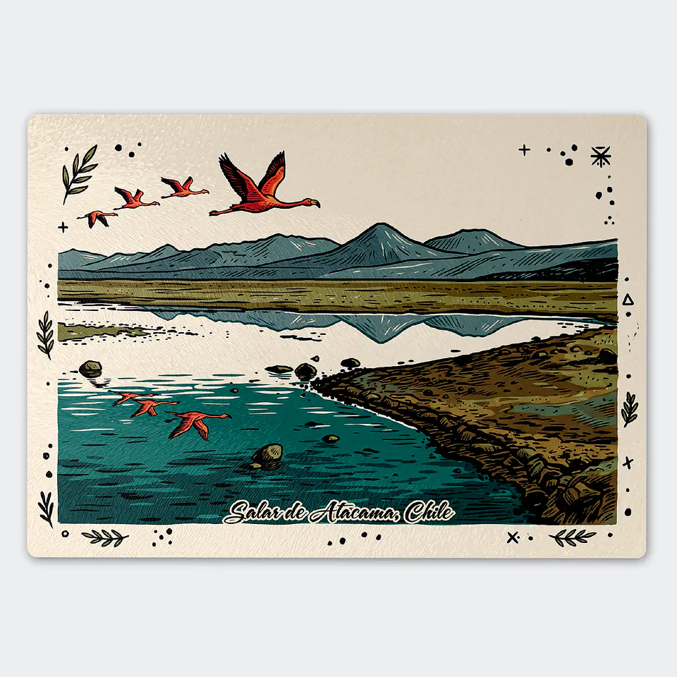 Tabla de cocina - Diseño Salar de Atacama y Flamencos 1