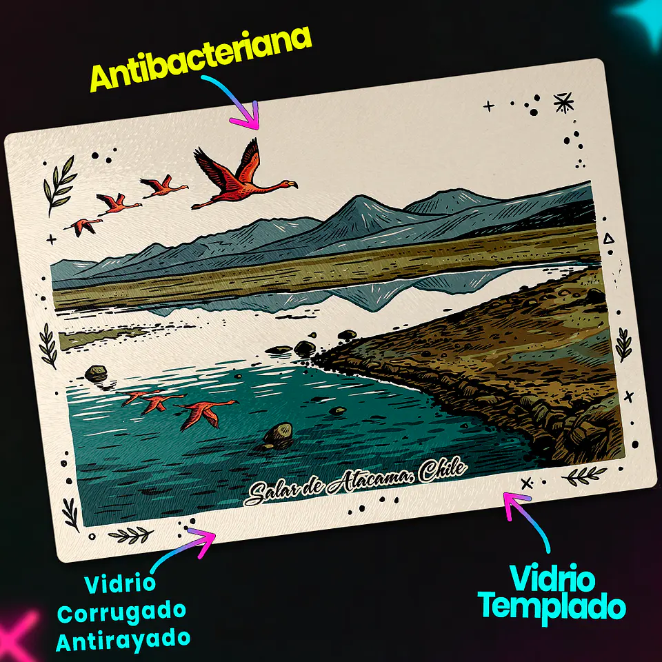 Tabla de cocina - Diseño Salar de Atacama y Flamencos 3