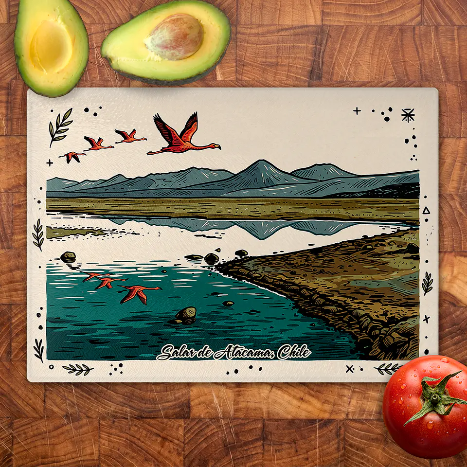 Tabla de cocina - Diseño Salar de Atacama y Flamencos 2