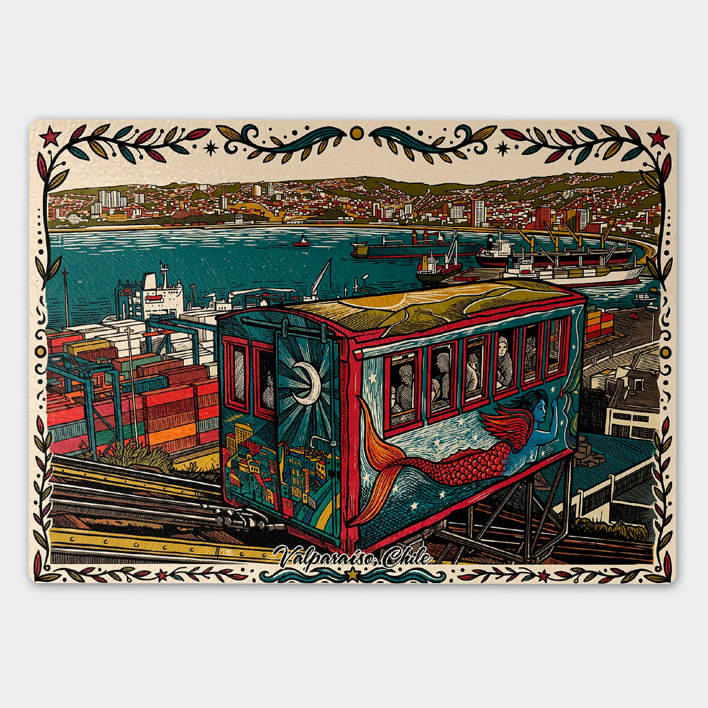 Tabla de cocina - Diseño Ascensor y Puerto de Valparaíso 1