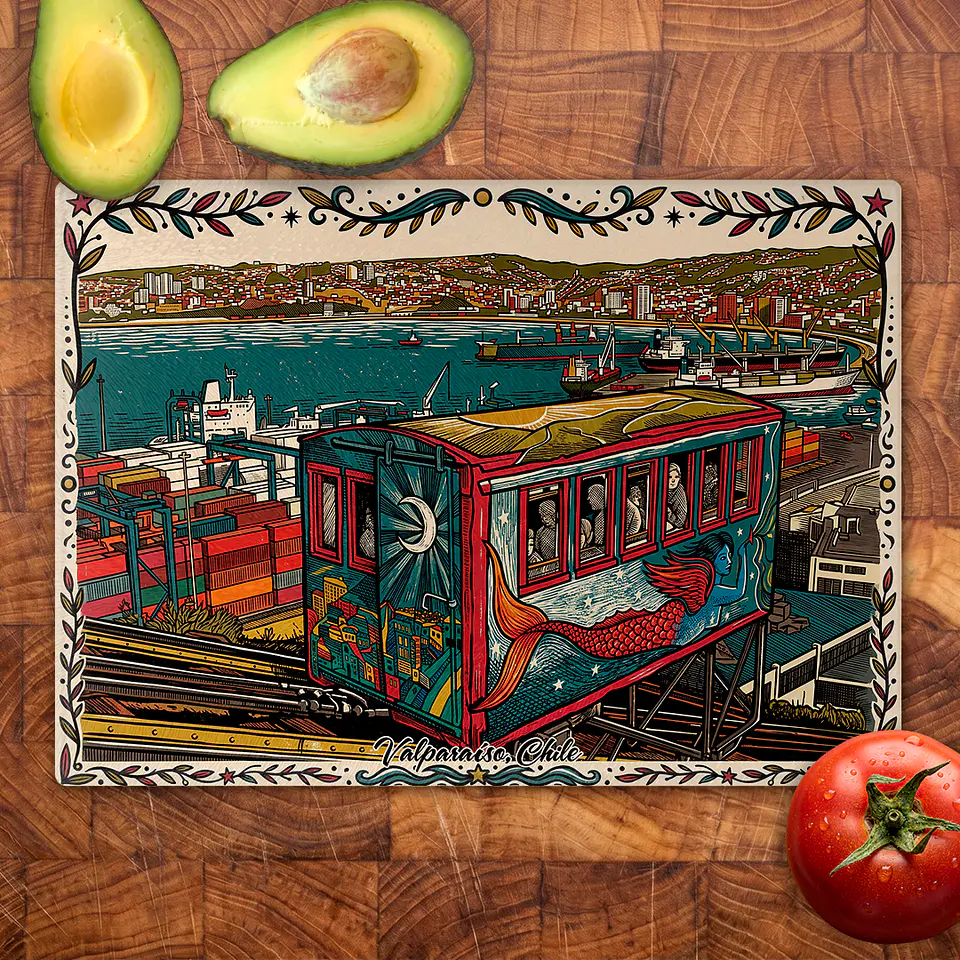 Tabla de cocina - Diseño Ascensor y Puerto de Valparaíso 2