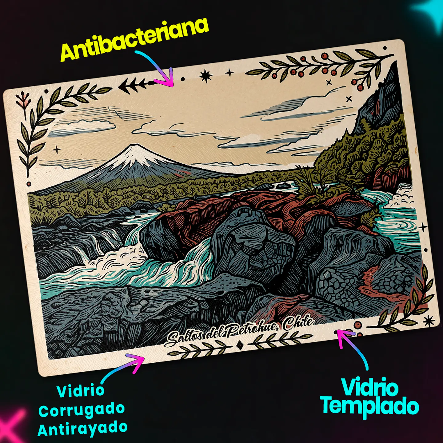 Tabla de cocina - Diseño Saltos del Petrohué y Volcán Osorno 3