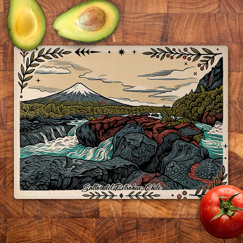 Tabla de cocina - Diseño Saltos del Petrohué y Volcán Osorno 2