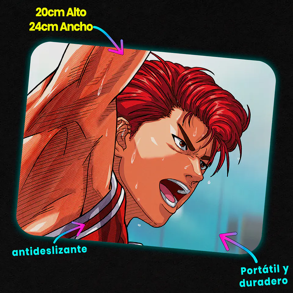 Mousepad 20x24 cm - Diseño Slam Dunk Sakuragi Acción 3