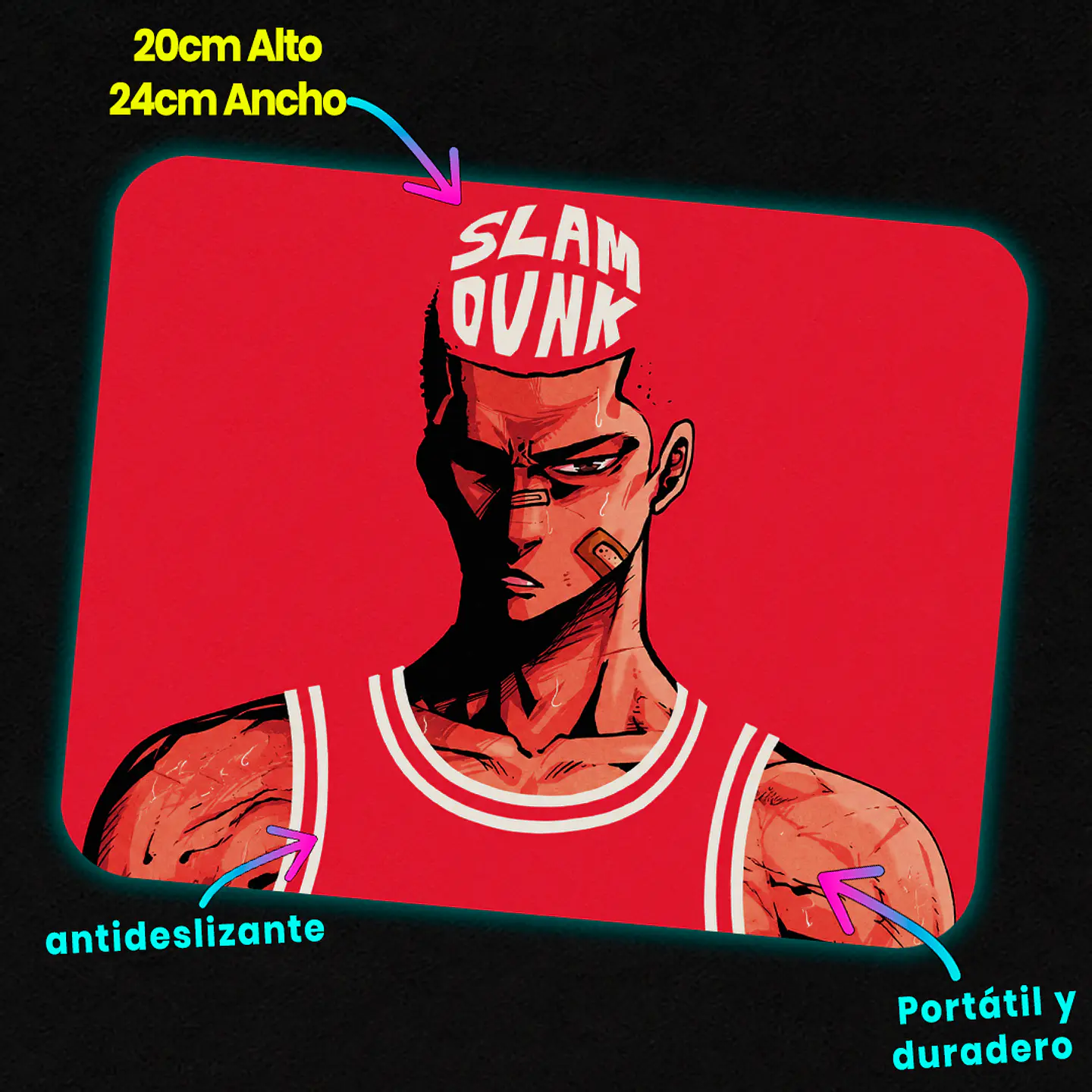 Mousepad 20x24 cm - Diseño Slam Dunk Retrato Rojo 3