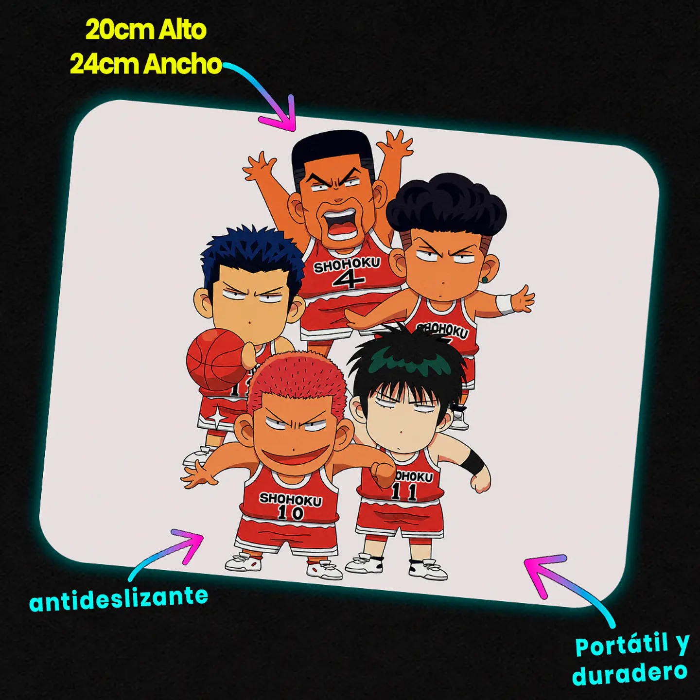 Mousepad 20x24 cm - Diseño Slam Dunk Equipo Chibi 3