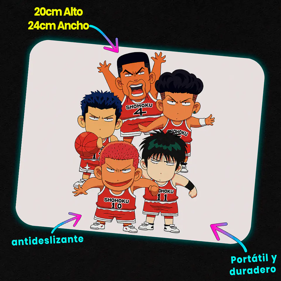 Mousepad 20x24 cm - Diseño Slam Dunk Equipo Chibi 3
