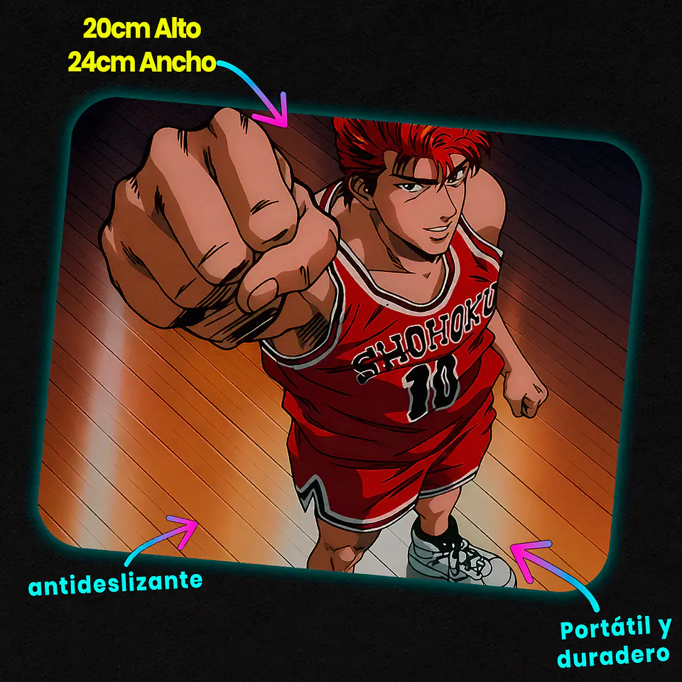 Mousepad 20x24 cm - Diseño Slam Dunk Sakuragi Puño 3