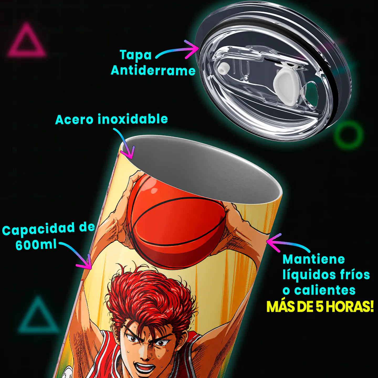 Mug Termo 600ml - Diseño Slam Dunk Hanamichi Sakuragi Rey de los Rebotes 4