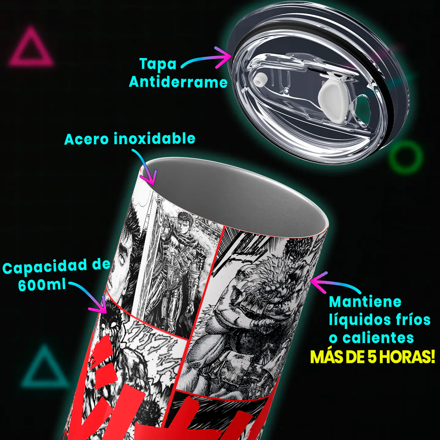 Mug Termo 600ml - Diseño Berserk Guts Manga Collage 3