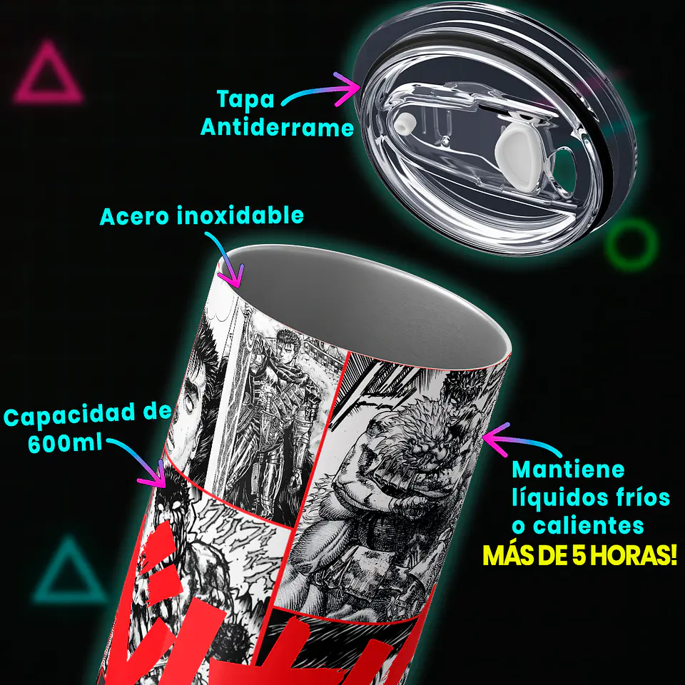 Mug Termo 600ml - Diseño Berserk Guts Manga Collage 3