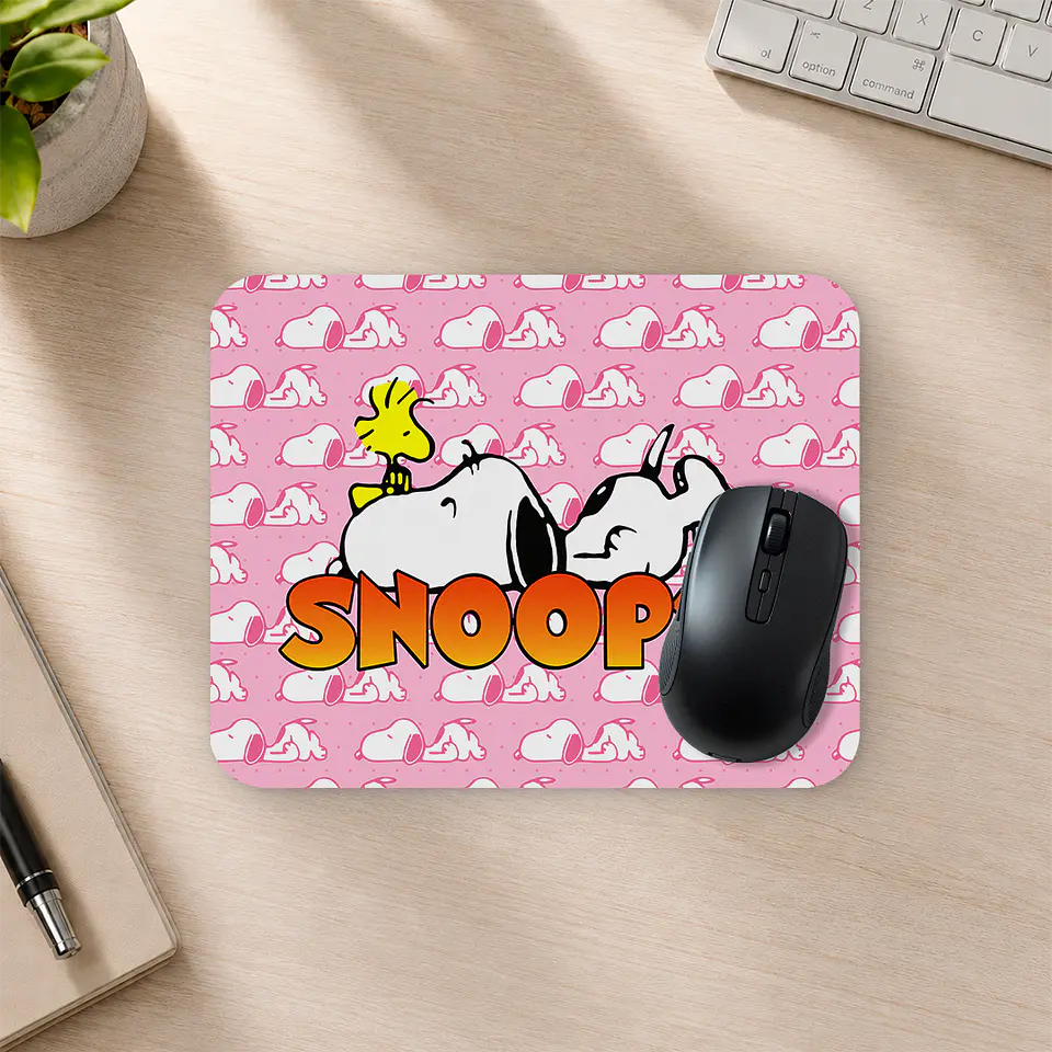 Mousepad 20x24 cm - Diseño Snoopy Fondo Rosado 2