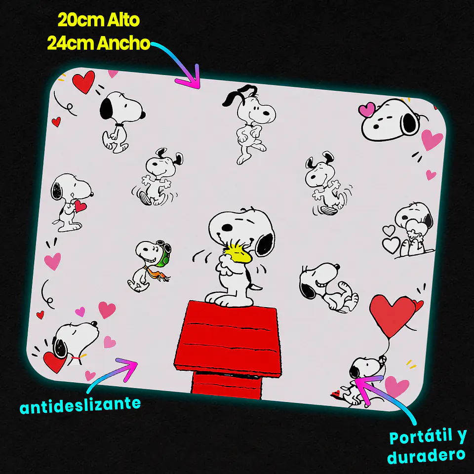 Mousepad 20x24 cm - Diseño Snoopy Corazones 3