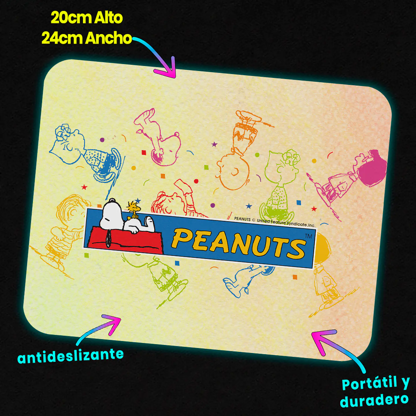 Mousepad 20x24 cm - Diseño Peanuts Fondo Pastel 3