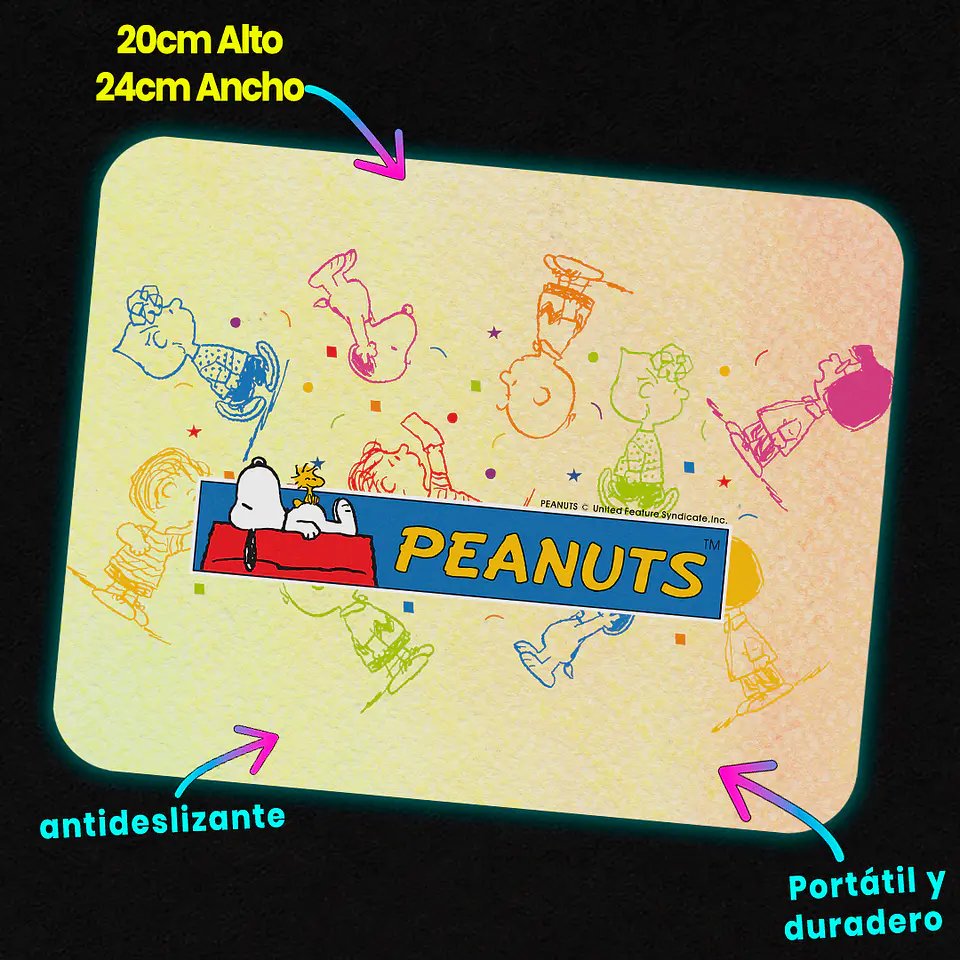 Mousepad 20x24 cm - Diseño Peanuts Fondo Pastel 3