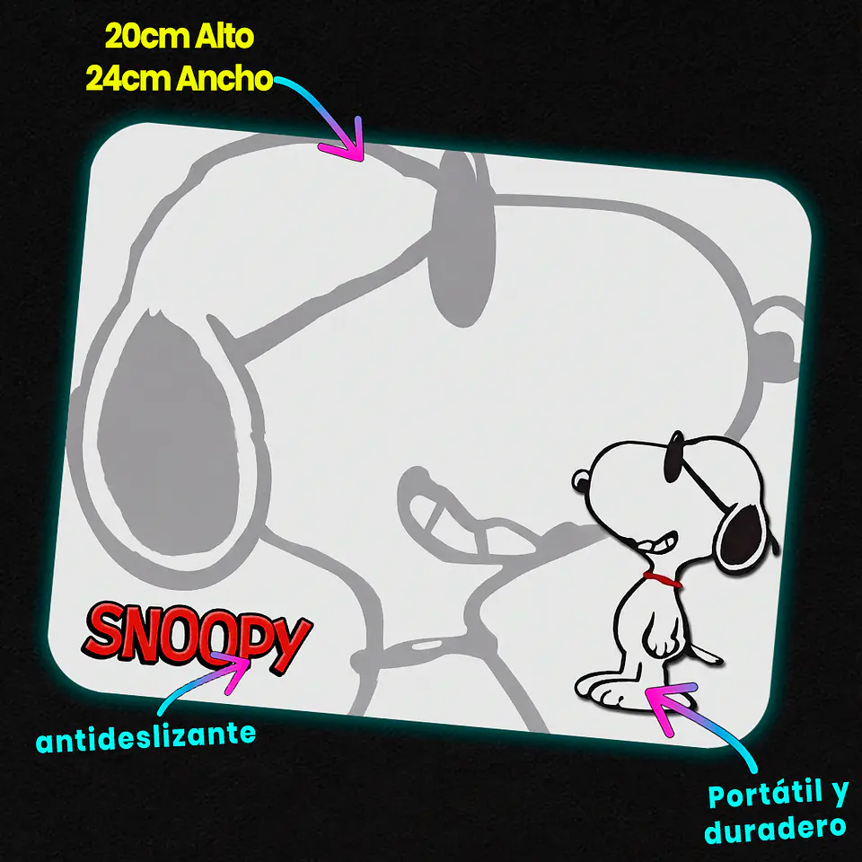 Mousepad 20x24 cm - Diseño Snoopy Minimal Gris 3