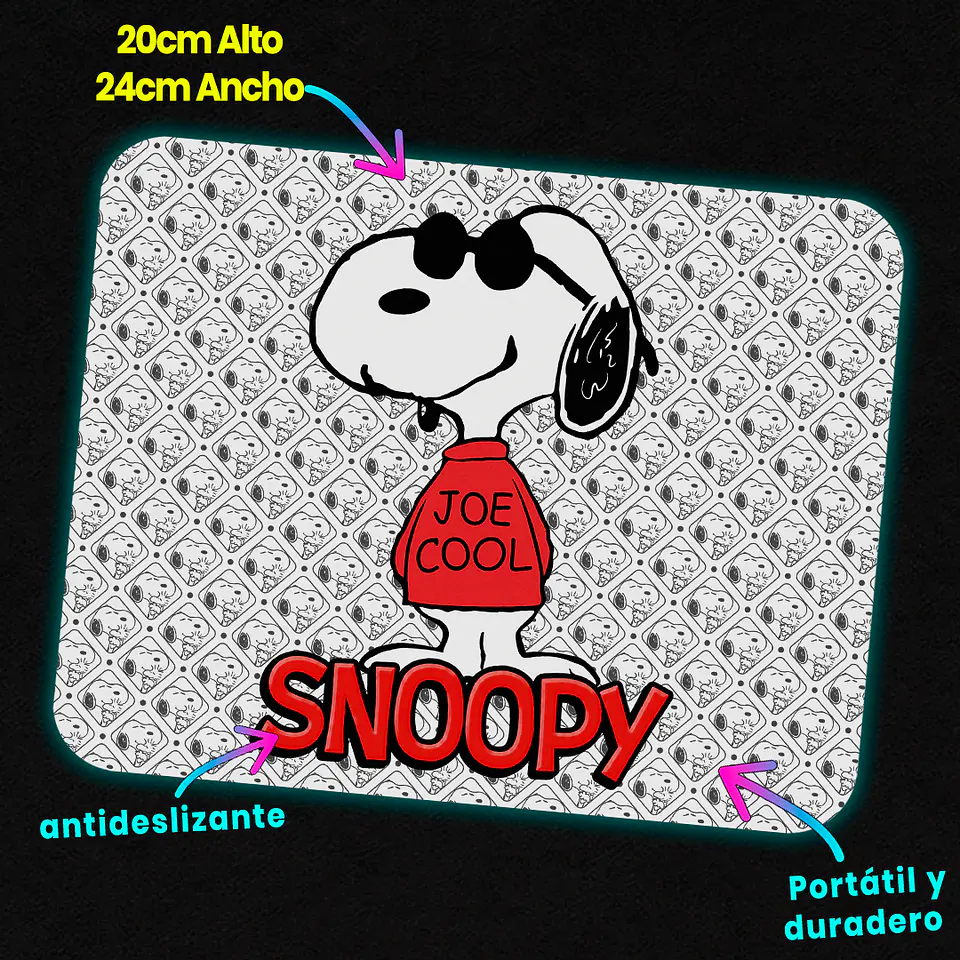 Mousepad 20x24 cm - Diseño Snoopy Joe Cool 3