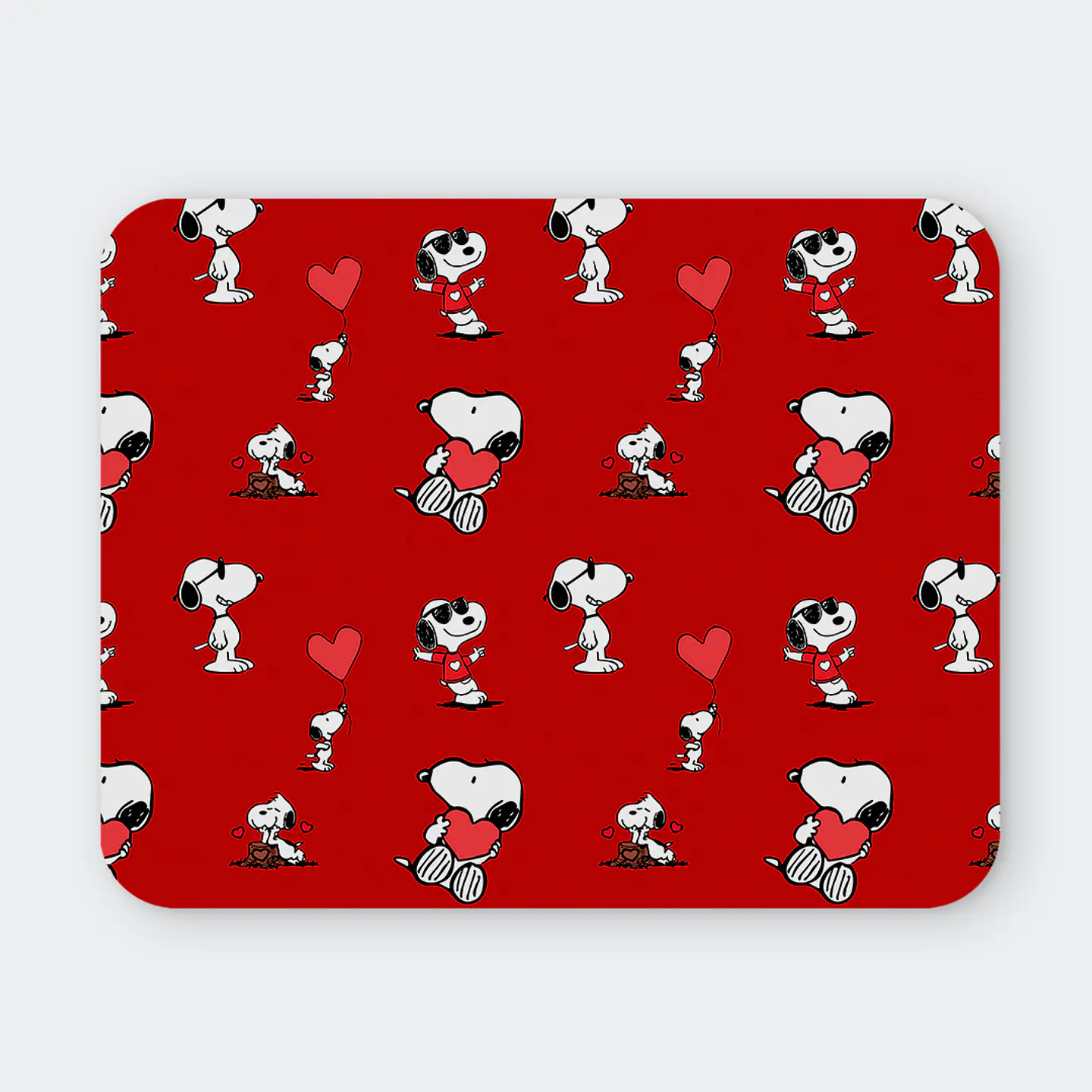 Mousepad 20x24 cm - Diseño Snoopy Fondo Rojo Corazones 1