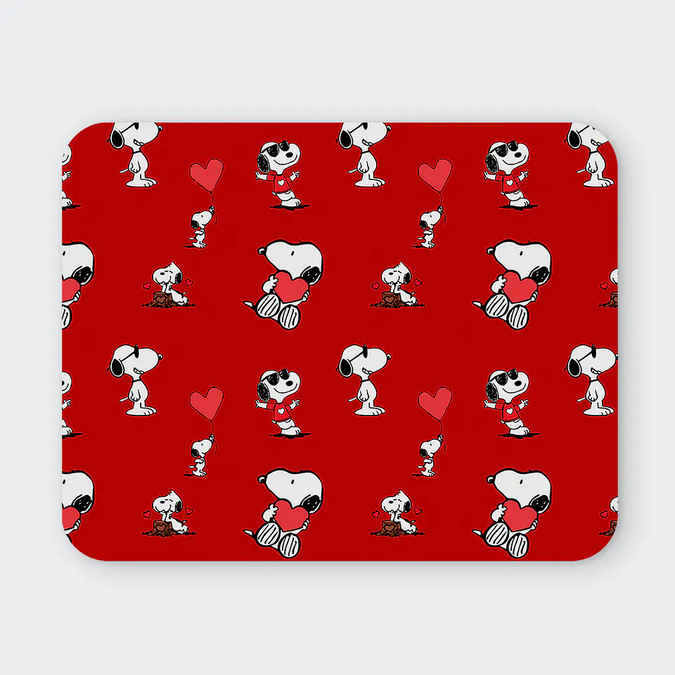 Mousepad 20x24 cm - Diseño Snoopy Fondo Rojo Corazones 1