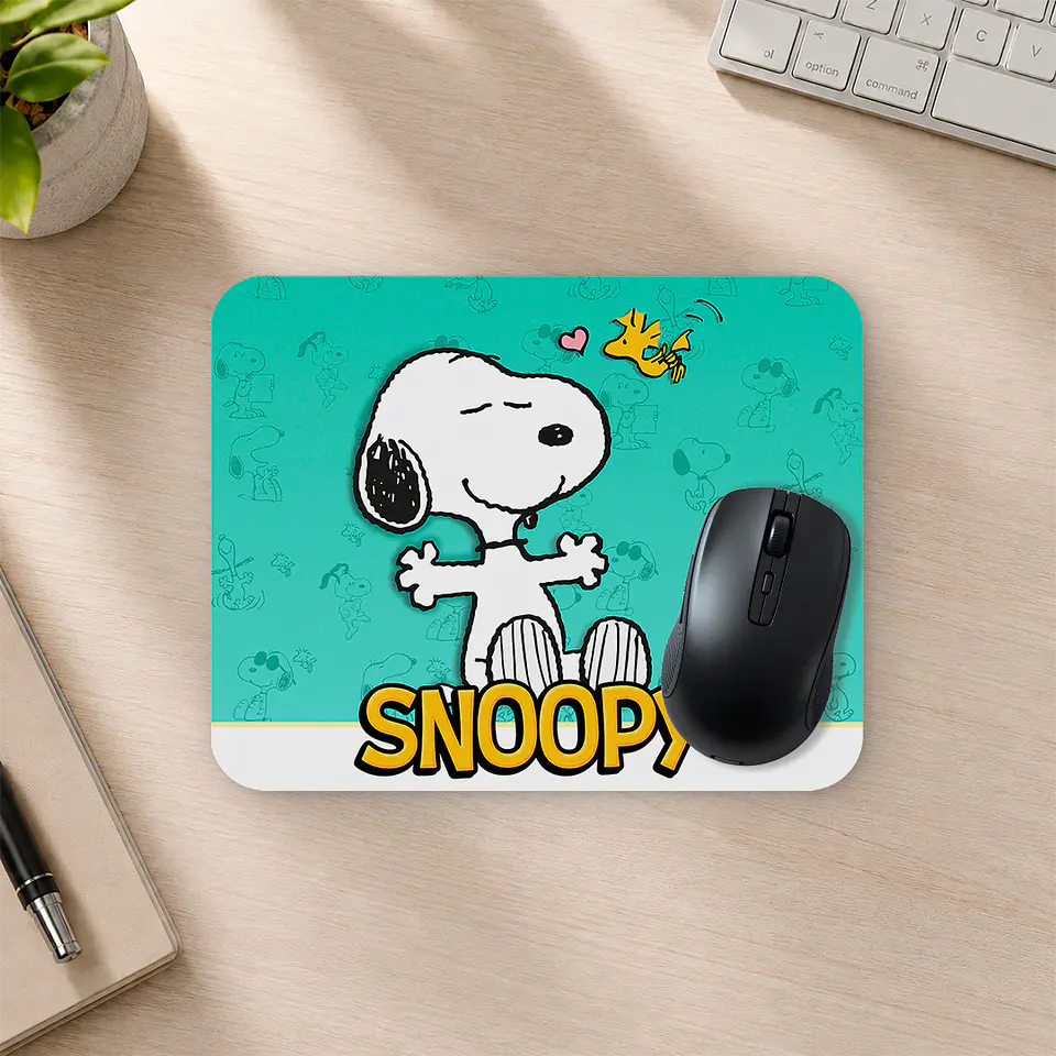Mousepad 20x24 cm - Diseño Snoopy Fondo Turquesa Love 2