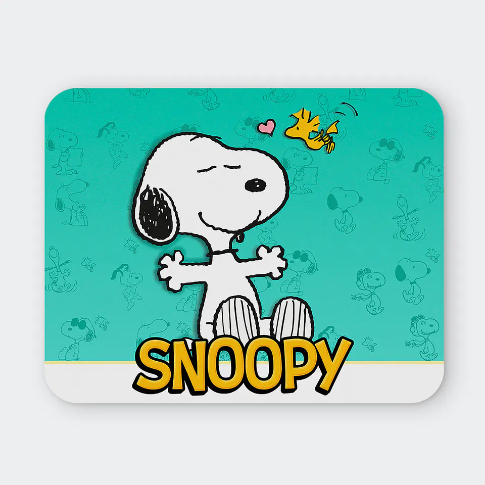Mousepad 20x24 cm - Diseño Snoopy Fondo Turquesa Love 1