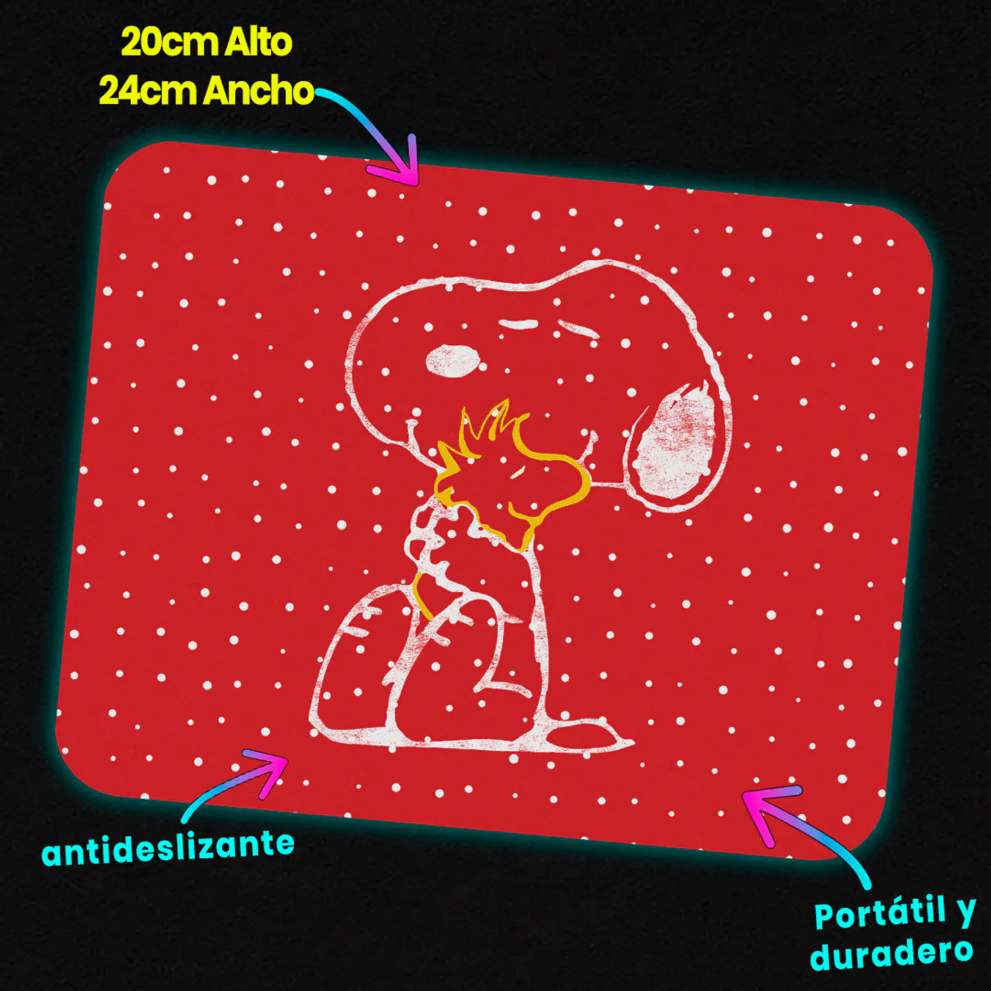 Mousepad 20x24 cm - Diseño Snoopy Abrazo Fondo Rojo 3