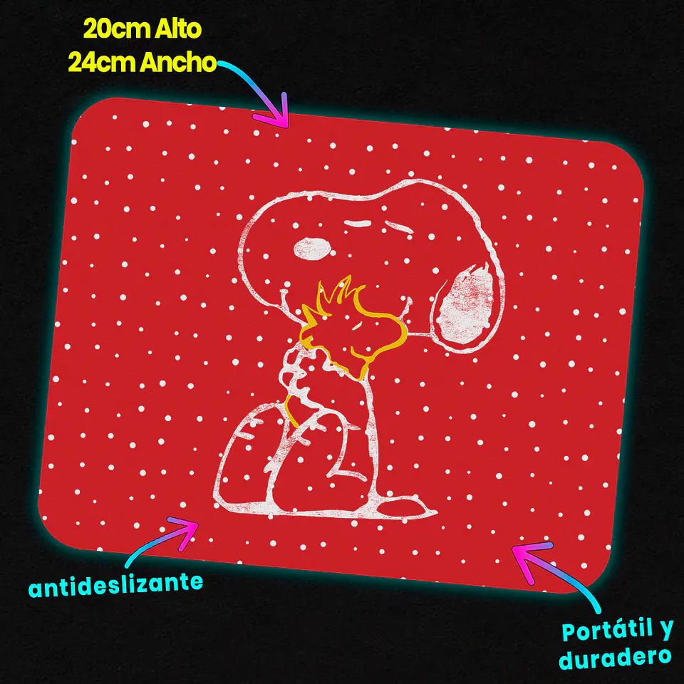 Mousepad 20x24 cm - Diseño Snoopy Abrazo Fondo Rojo 3