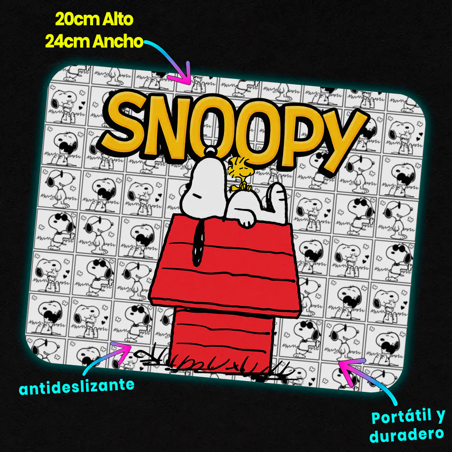 Mousepad 20x24 cm - Diseño Snoopy Casita Roja Cómic 3