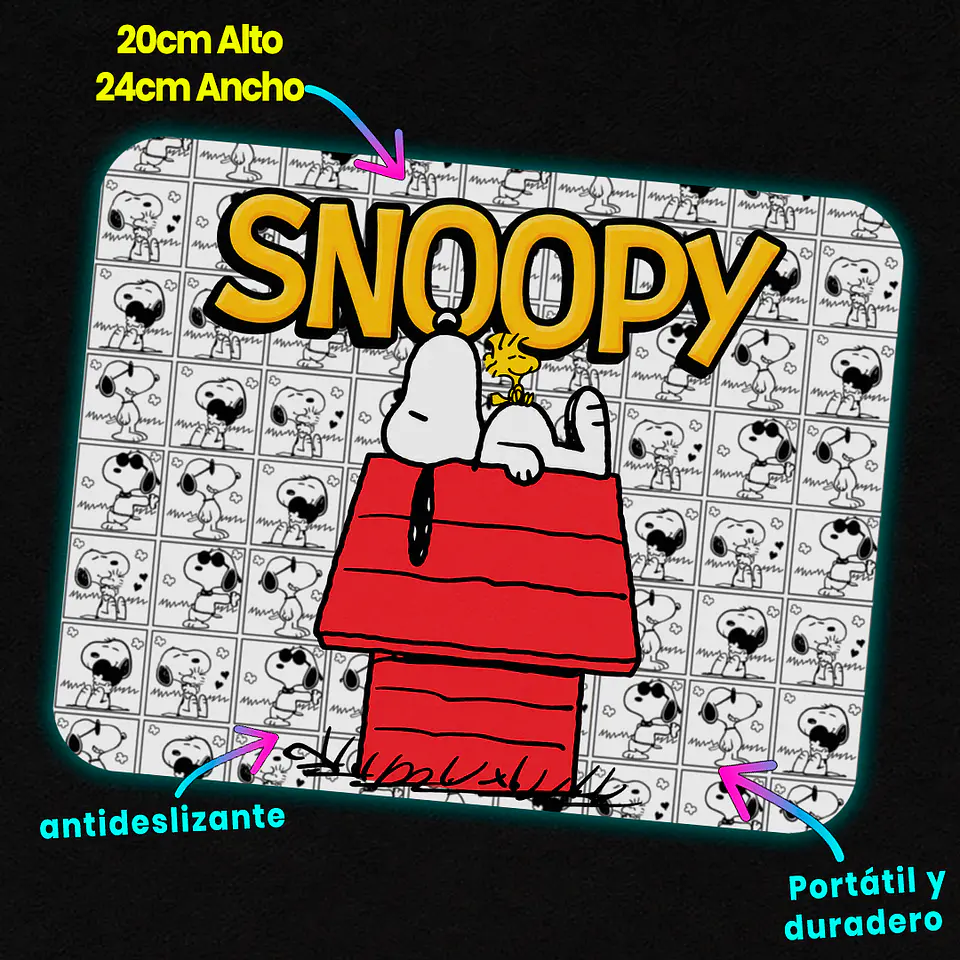 Mousepad 20x24 cm - Diseño Snoopy Casita Roja Cómic 3