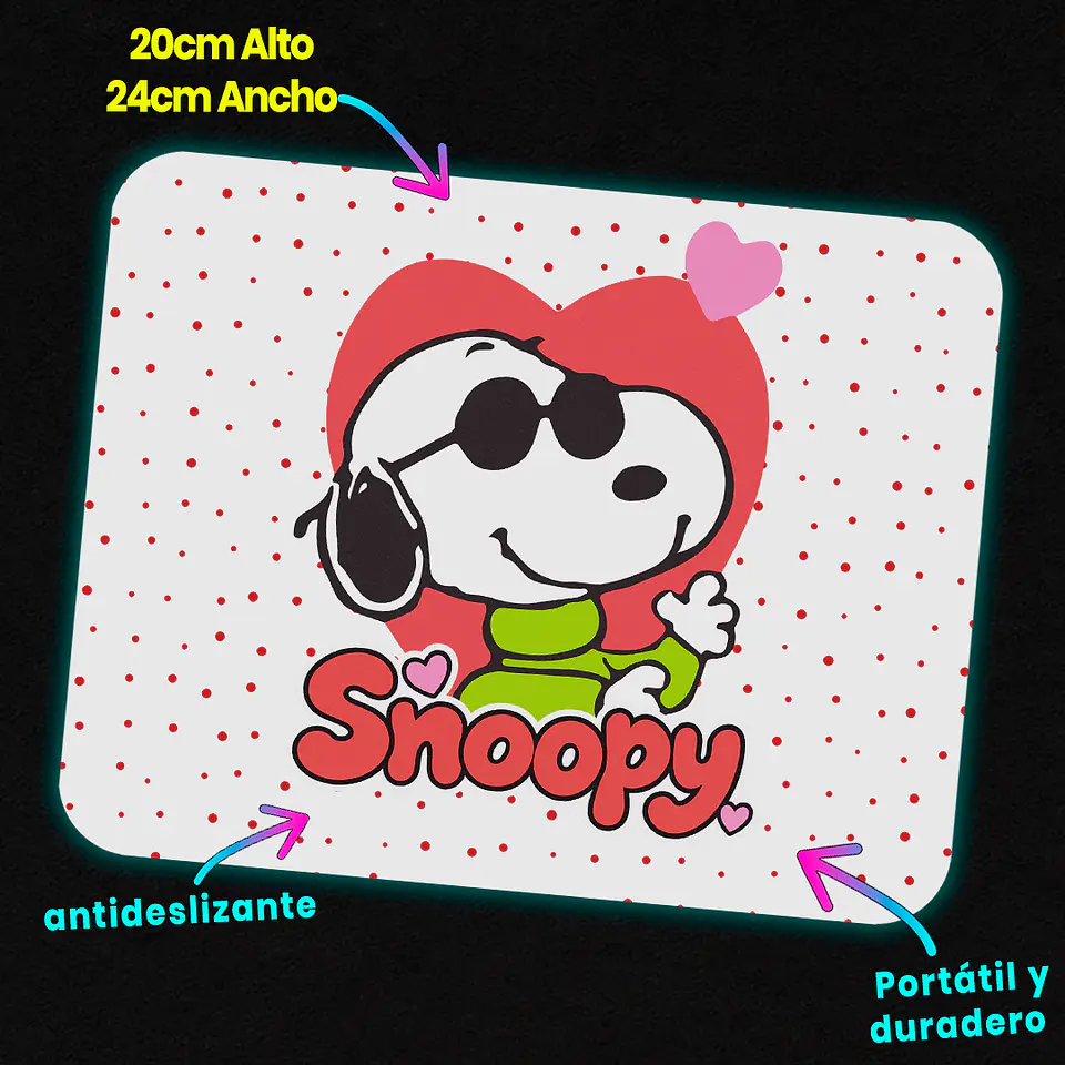Mousepad 20x24 cm - Diseño Snoopy Corazón Rojo 3