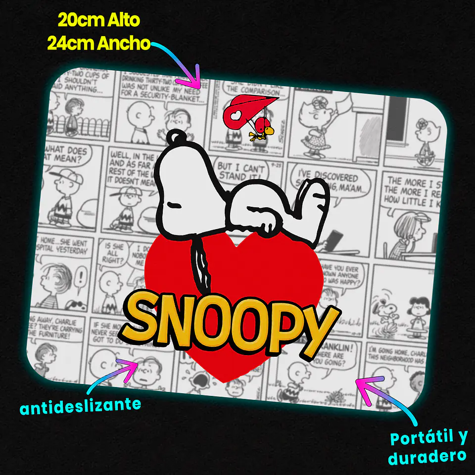Mousepad 20x24 cm - Diseño Snoopy Corazón Cómic 3
