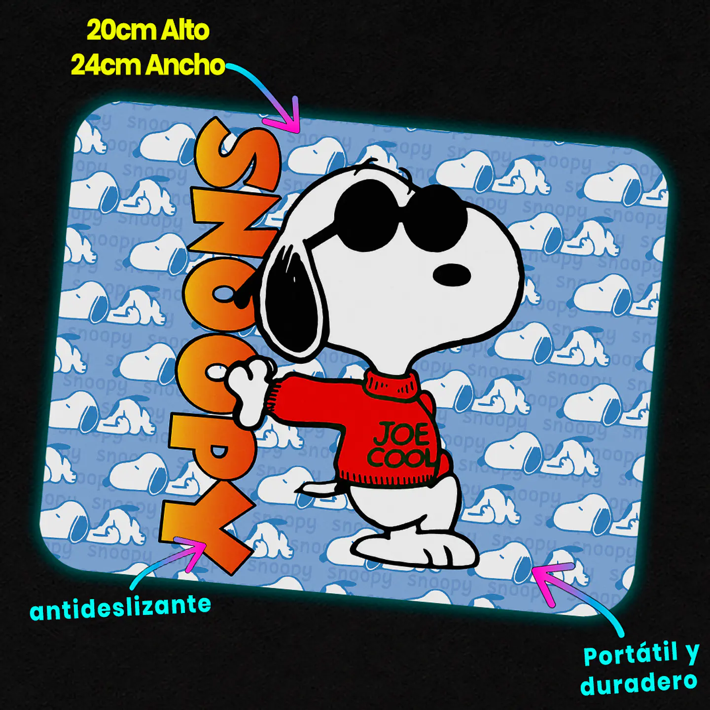 Mousepad 20x24 cm - Diseño Snoopy Joe Cool Fondo Azul 3