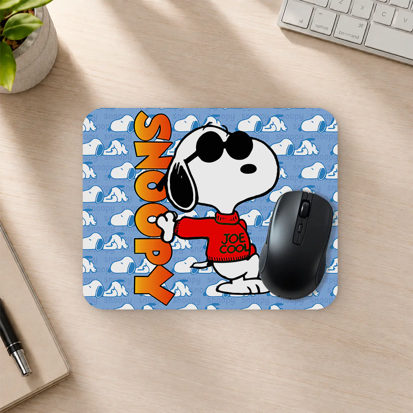 Mousepad 20x24 cm - Diseño Snoopy Joe Cool Fondo Azul 2