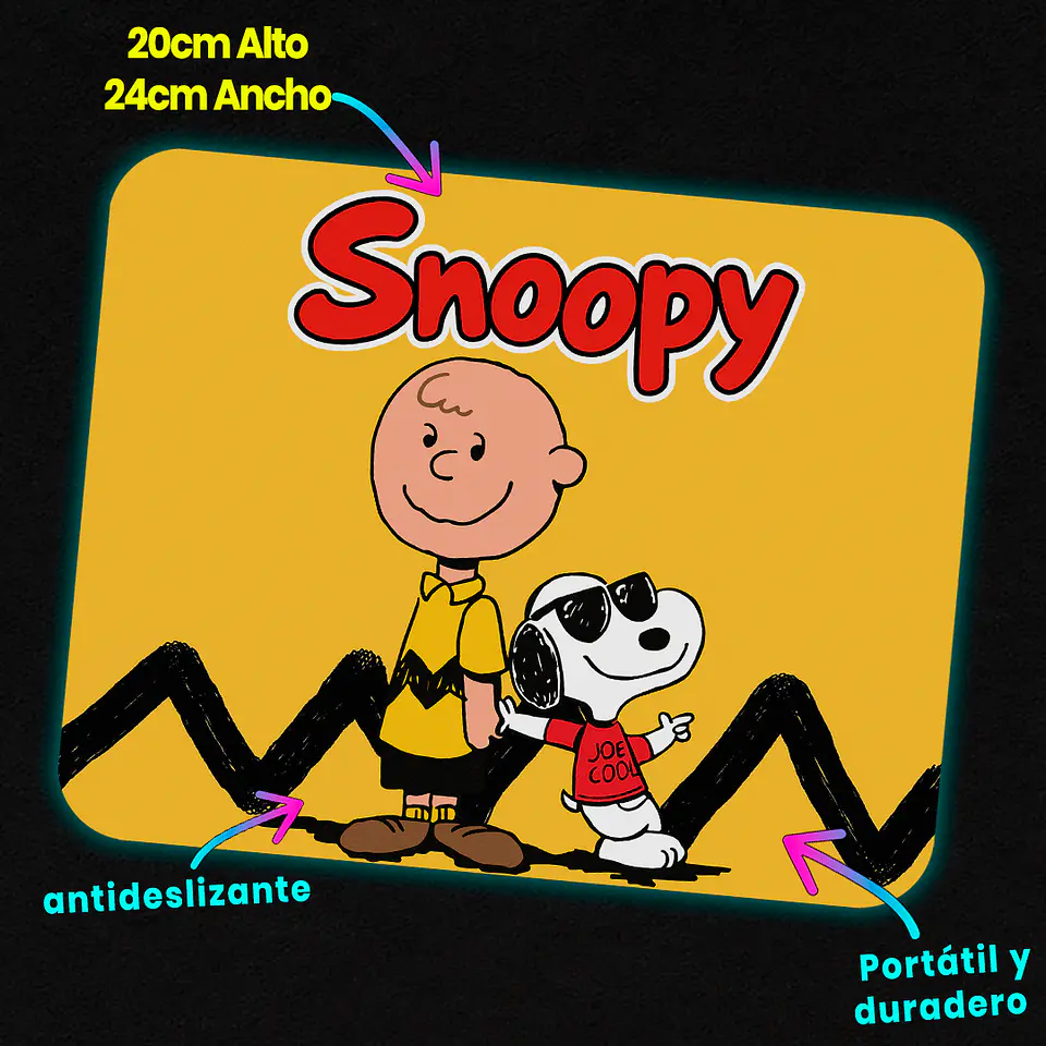 Mousepad 20x24 cm - Diseño Snoopy y Charlie Fondo Amarillo 3